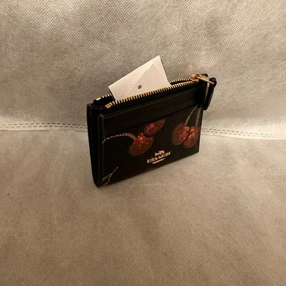 Coach Black Cardholder with Red Cherry Design - Picture 2 of 3